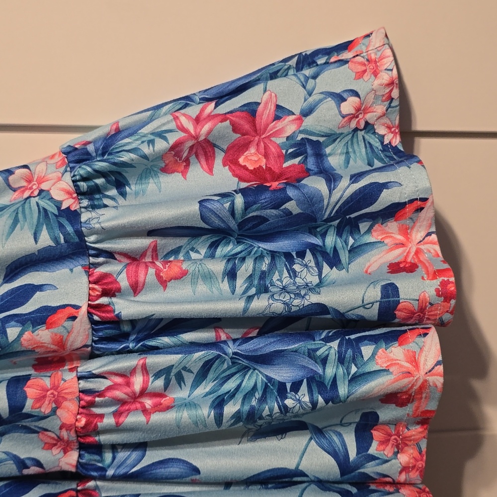 Tommy Bahama Dress Girls 4T Toddler Blue Multi Tiered Puff Sleeve Logo Tropical - Picture 2 of 9